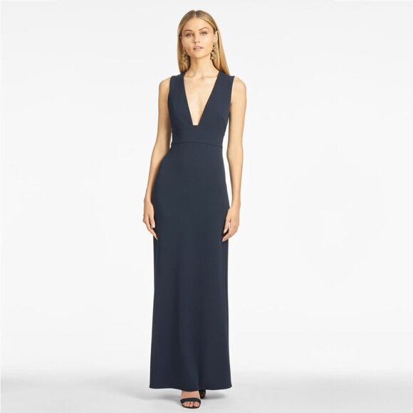 NWT SACHIN + BABI Loretta Gown in Navy Blue V-Neck Column - Picture 1 of 9